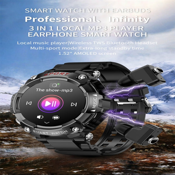 T96 1.52 inch Amoled Screen 2 in 1 Bluetooth Earphone Smart Watch(Blue)