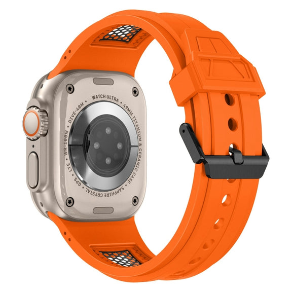 For Apple Watch SE 2023 44mm Breathable Stainless Steel Mesh TPU Watch Band(Orange Black)