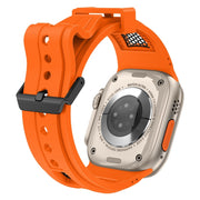 For Apple Watch Ultra 2 49mm Breathable Stainless Steel Mesh TPU Watch Band(Orange Black)