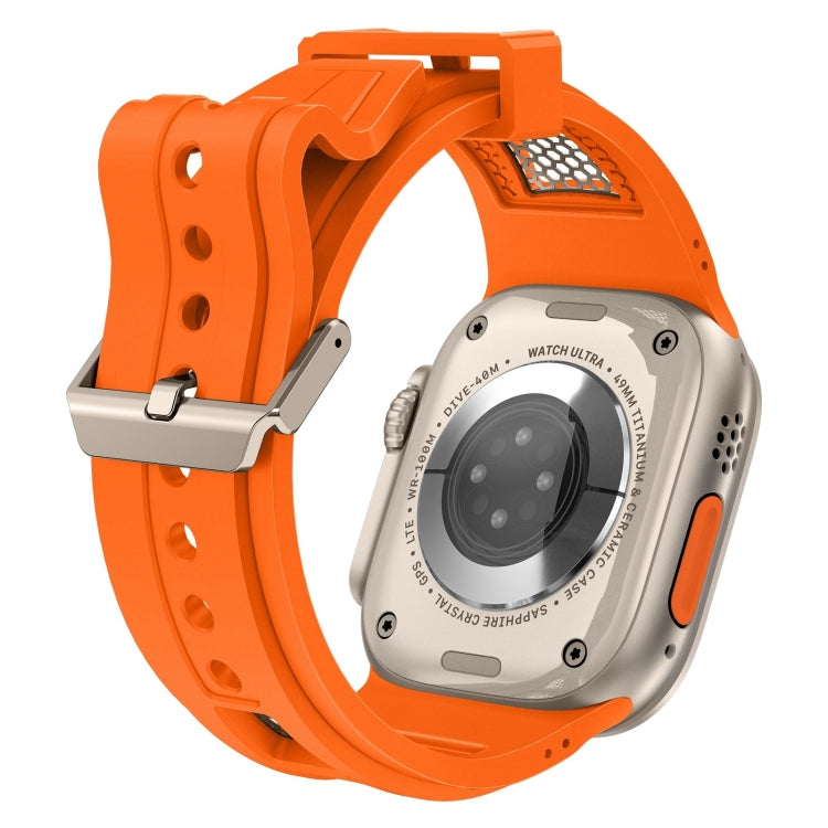 For  Apple Watch Series 9 45mm Breathable Stainless Steel Mesh TPU Watch Band(Orange Titanium)