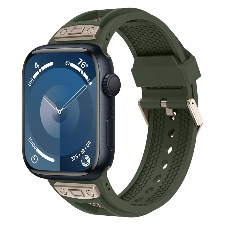 For  Apple Watch Series 9 45mm Breathable Stainless Steel Mesh TPU Watch Band(Green Titanium)