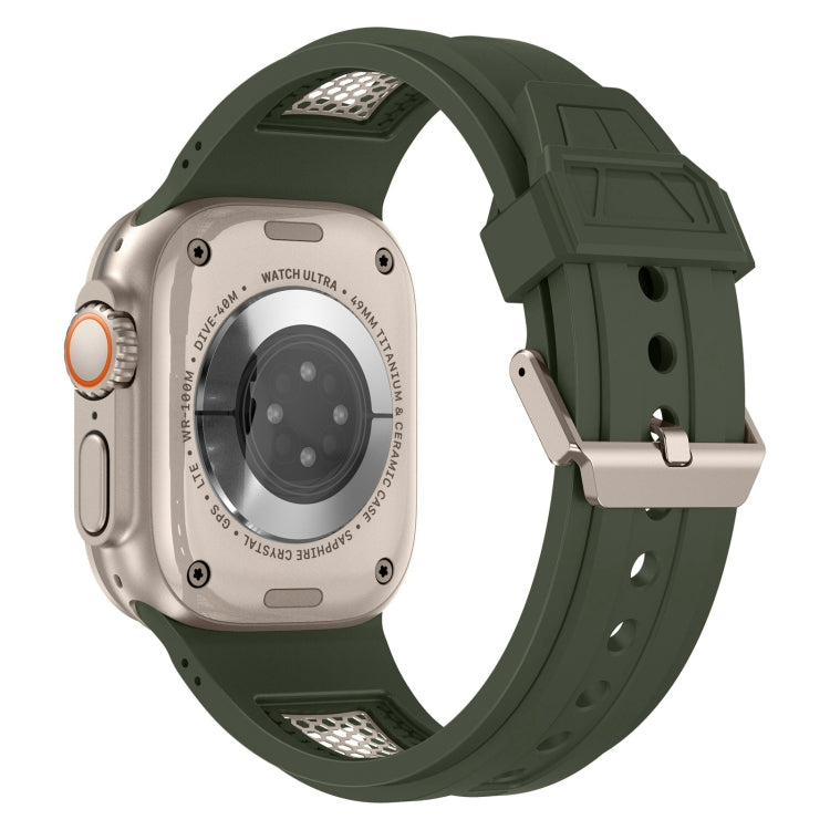 For  Apple Watch Series 9 45mm Breathable Stainless Steel Mesh TPU Watch Band(Green Titanium)