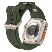 For  Apple Watch Series 9 45mm Breathable Stainless Steel Mesh TPU Watch Band(Green Titanium)