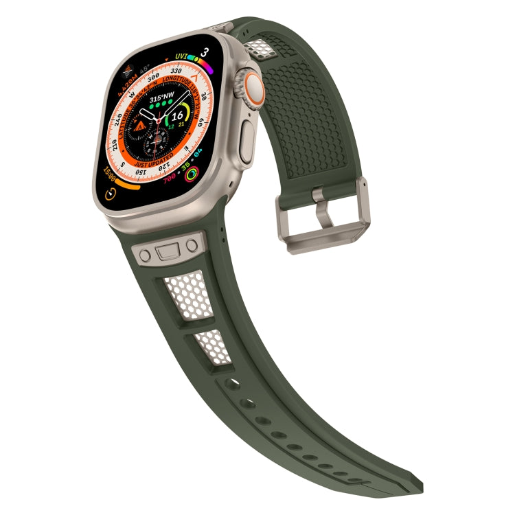 For  Apple Watch Series 9 45mm Breathable Stainless Steel Mesh TPU Watch Band(Green Titanium)