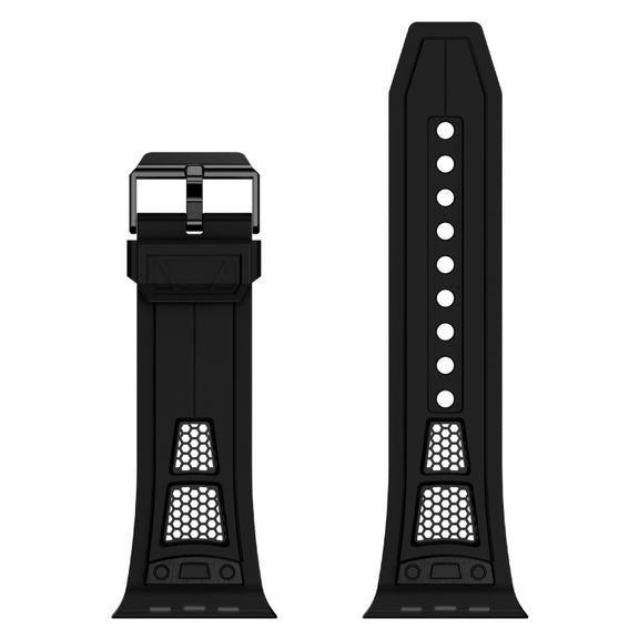 For  Apple Watch Series 9 45mm Breathable Stainless Steel Mesh TPU Watch Band(Black Black)
