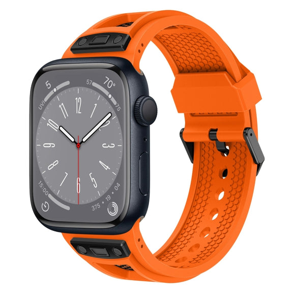 For Apple Watch Series 8 45mm Breathable Stainless Steel Mesh TPU Watch Band(Orange Black)