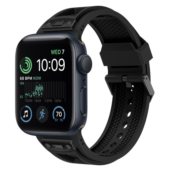 For Apple Watch SE 2022 44mm Breathable Stainless Steel Mesh TPU Watch Band(Black Black)