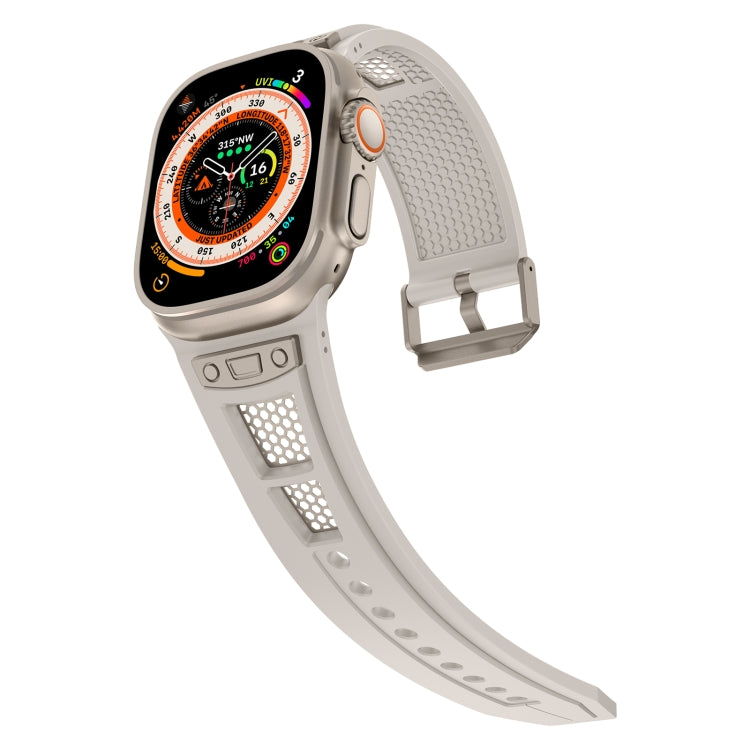 For Apple Watch Series 7 45mm Breathable Stainless Steel Mesh TPU Watch Band(Starlight Titanium)