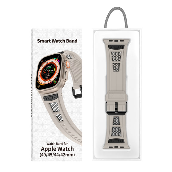 For Apple Watch Series 7 45mm Breathable Stainless Steel Mesh TPU Watch Band(Starlight Black)