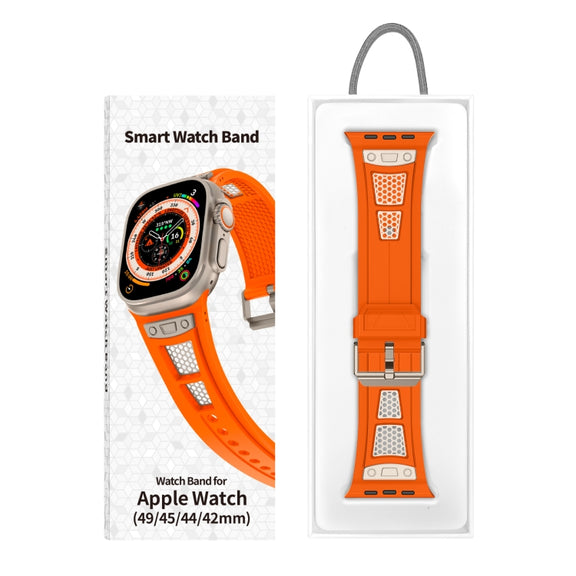 For Apple Watch Series 6 44mm Breathable Stainless Steel Mesh TPU Watch Band(Orange Titanium)