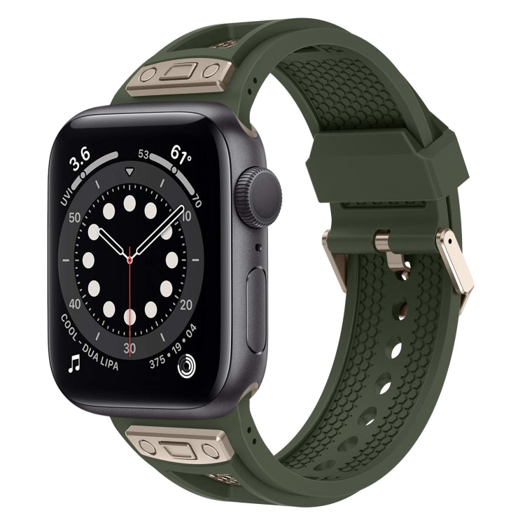 For Apple Watch Series 6 44mm Breathable Stainless Steel Mesh TPU Watch Band(Green Titanium)
