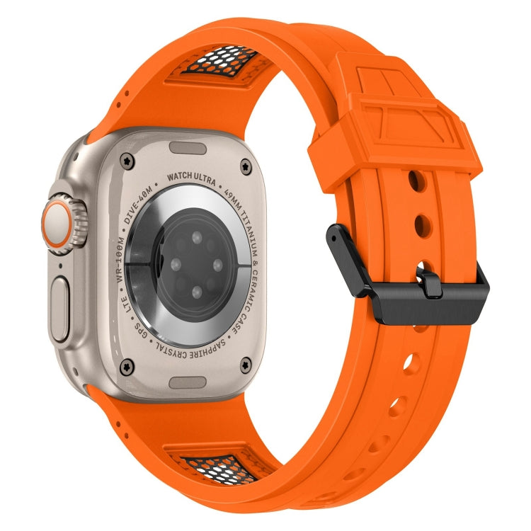 For Apple Watch Series 6 44mm Breathable Stainless Steel Mesh TPU Watch Band(Orange Black)