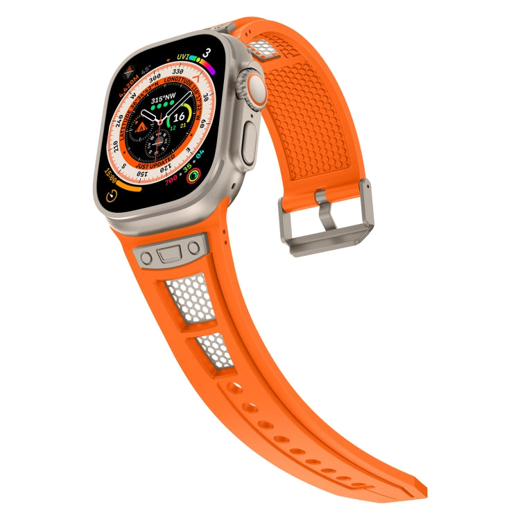 For Apple Watch Series 5 44mm Breathable Stainless Steel Mesh TPU Watch Band(Orange Titanium)