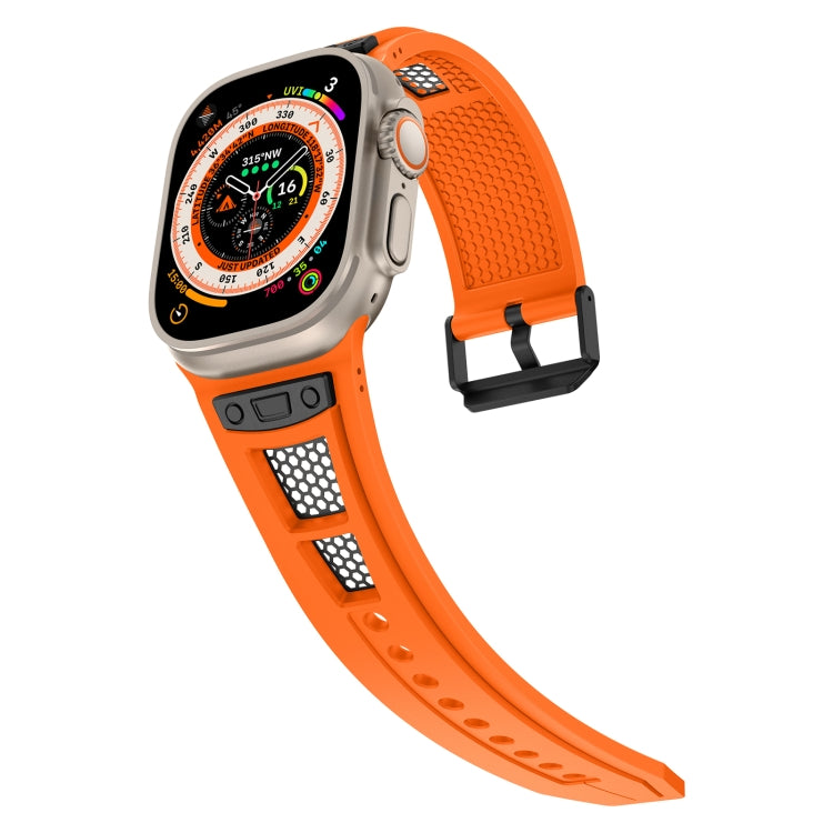 For Apple Watch Series 5 44mm Breathable Stainless Steel Mesh TPU Watch Band(Orange Black)