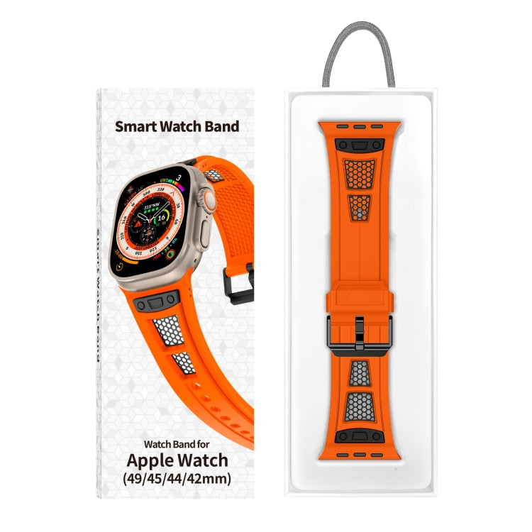 For Apple Watch Series 5 44mm Breathable Stainless Steel Mesh TPU Watch Band(Orange Black)