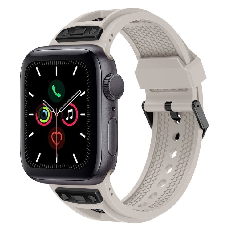For Apple Watch Series 5 44mm Breathable Stainless Steel Mesh TPU Watch Band(Starlight Black)