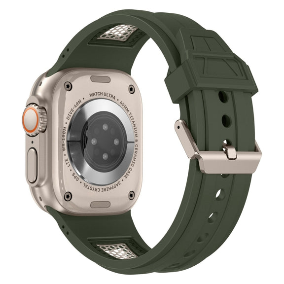 For  Apple Watch Series 4 44mm Breathable Stainless Steel Mesh TPU Watch Band(Green Titanium)