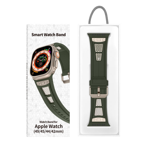 For  Apple Watch Series 4 44mm Breathable Stainless Steel Mesh TPU Watch Band(Green Titanium)