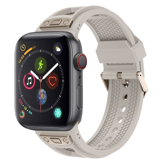 For  Apple Watch Series 4 44mm Breathable Stainless Steel Mesh TPU Watch Band(Starlight Titanium)