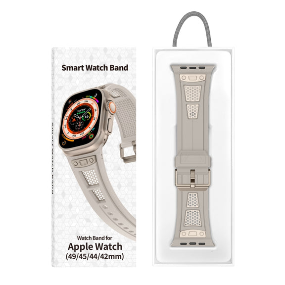 For  Apple Watch Series 4 44mm Breathable Stainless Steel Mesh TPU Watch Band(Starlight Titanium)
