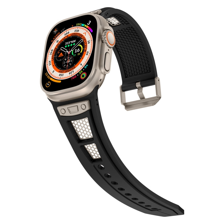 For  Apple Watch Series 4 44mm Breathable Stainless Steel Mesh TPU Watch Band(Black Titanium)