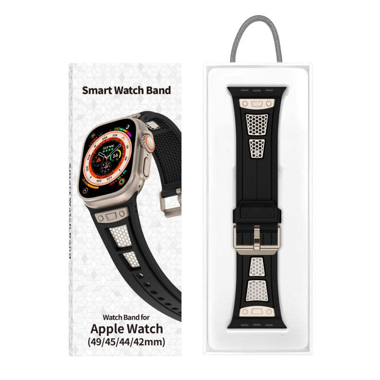 For  Apple Watch Series 4 44mm Breathable Stainless Steel Mesh TPU Watch Band(Black Titanium)