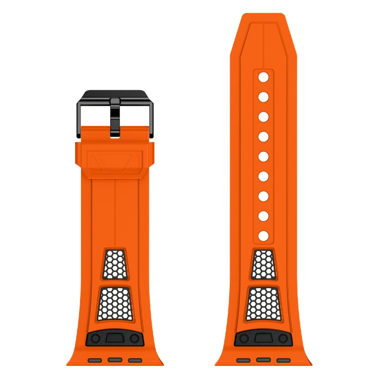 For  Apple Watch Series 4 44mm Breathable Stainless Steel Mesh TPU Watch Band(Orange Black)