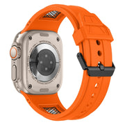 For  Apple Watch Series 4 44mm Breathable Stainless Steel Mesh TPU Watch Band(Orange Black)