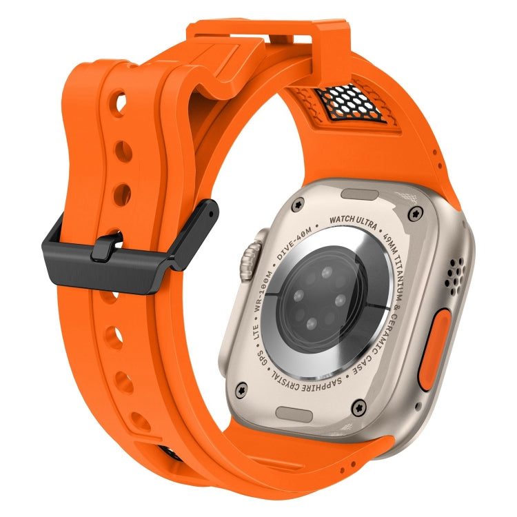 For  Apple Watch Series 4 44mm Breathable Stainless Steel Mesh TPU Watch Band(Orange Black)