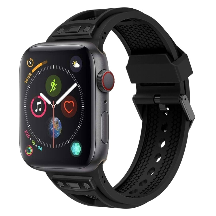 For  Apple Watch Series 4 44mm Breathable Stainless Steel Mesh TPU Watch Band(Black Black)