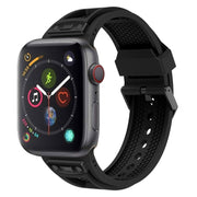 For  Apple Watch Series 4 44mm Breathable Stainless Steel Mesh TPU Watch Band(Black Black)