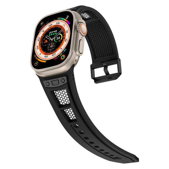 For  Apple Watch Series 4 44mm Breathable Stainless Steel Mesh TPU Watch Band(Black Black)