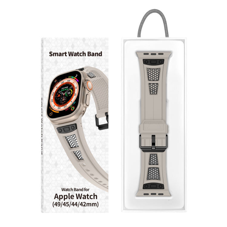 For Apple Watch Series 3 42mm Breathable Stainless Steel Mesh TPU Watch Band(Starlight Black)