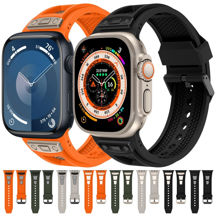 For  Apple Watch Series 9 45mm Breathable Stainless Steel Mesh TPU Watch Band(Starlight Titanium)