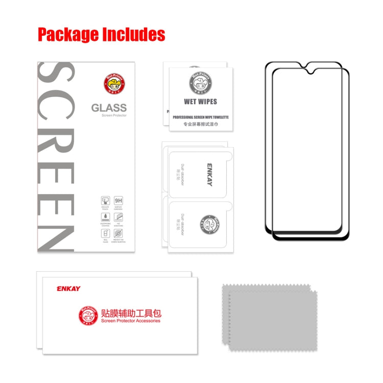 For OPPO A16e 2pcs ENKAY Full Glue High Aluminum-silicon Tempered Glass Film