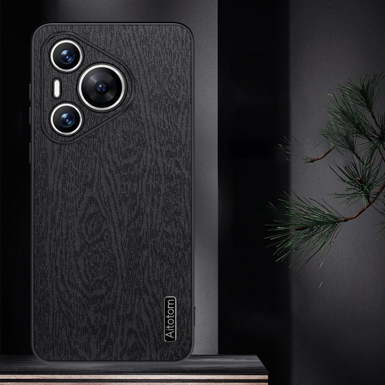 For Huawei Pura 70 Tree Bark Leather Shockproof Phone Case(Black)