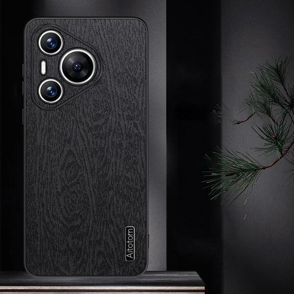 For Huawei Pura 70 Tree Bark Leather Shockproof Phone Case(Black)