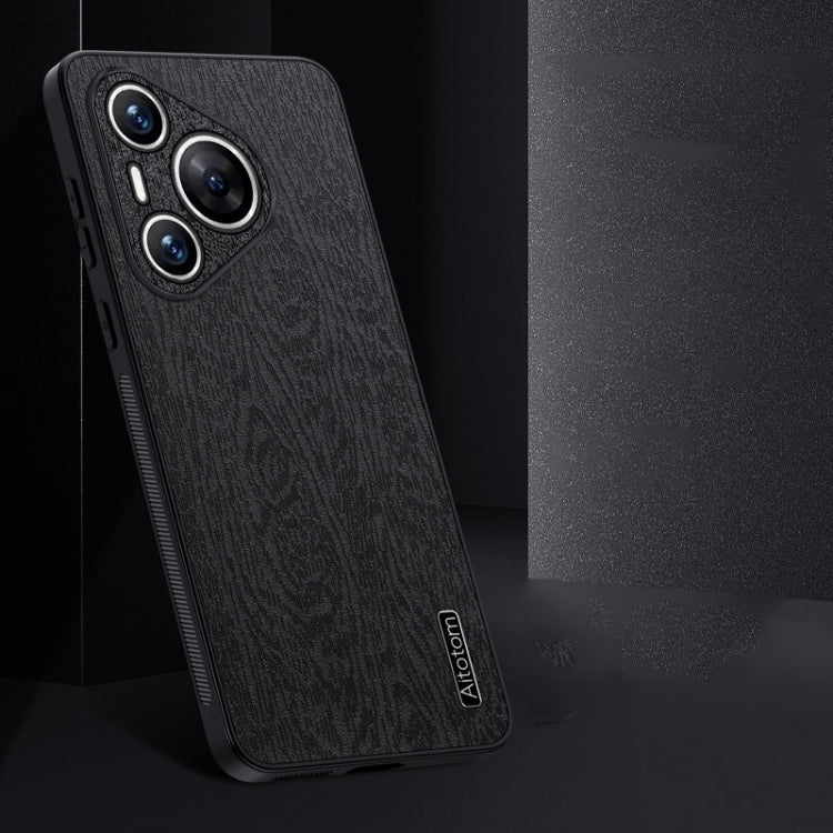 For Huawei Pura 70 Tree Bark Leather Shockproof Phone Case(Black)