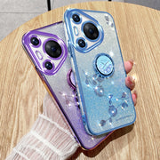 For Huawei Pura 70 Gradient Glitter Immortal Flower Ring All-inclusive Phone Case(Blue)