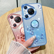 For Huawei Pura 70 Gradient Glitter Immortal Flower Ring All-inclusive Phone Case(Blue)