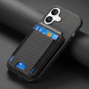 For iPhone 16 Carbon Fiber Vertical Flip Wallet Stand Phone Case(Black)