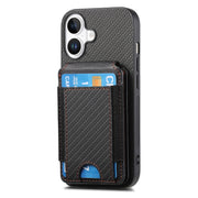 For iPhone 16 Carbon Fiber Vertical Flip Wallet Stand Phone Case(Black)