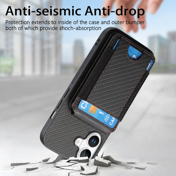 For iPhone 16 Carbon Fiber Vertical Flip Wallet Stand Phone Case(Black)