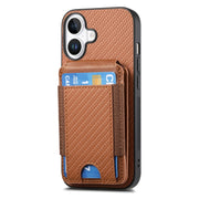 For iPhone 16 Carbon Fiber Vertical Flip Wallet Stand Phone Case(Brown)