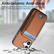 For iPhone 16 Carbon Fiber Vertical Flip Wallet Stand Phone Case(Brown)