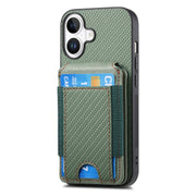 For iPhone 16 Carbon Fiber Vertical Flip Wallet Stand Phone Case(Green)