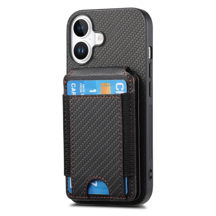 For iPhone 16 Plus Carbon Fiber Vertical Flip Wallet Stand Phone Case(Black)