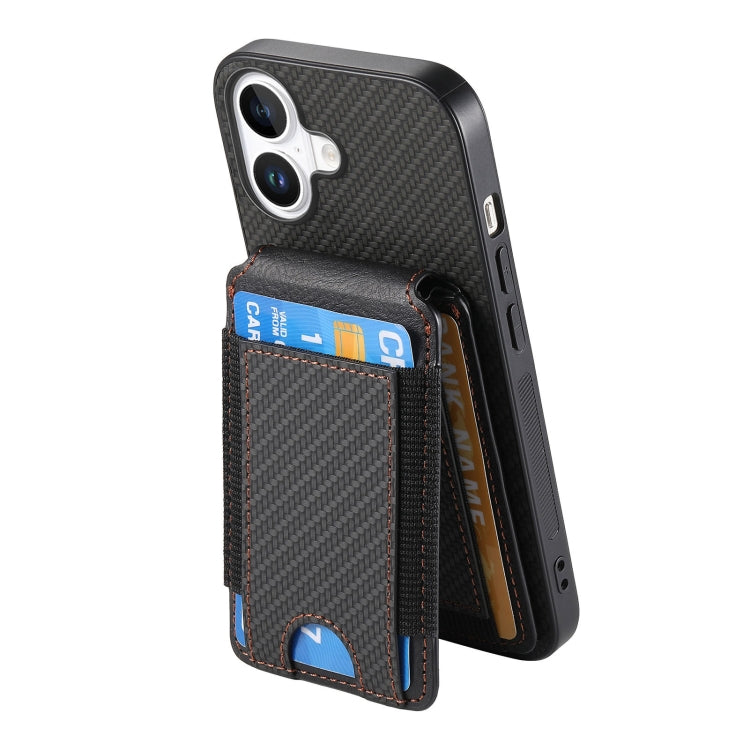 For iPhone 16 Plus Carbon Fiber Vertical Flip Wallet Stand Phone Case(Black)
