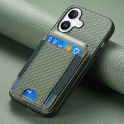 For iPhone 16 Plus Carbon Fiber Vertical Flip Wallet Stand Phone Case(Green)