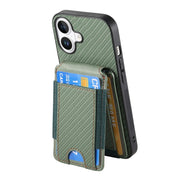 For iPhone 16 Plus Carbon Fiber Vertical Flip Wallet Stand Phone Case(Green)
